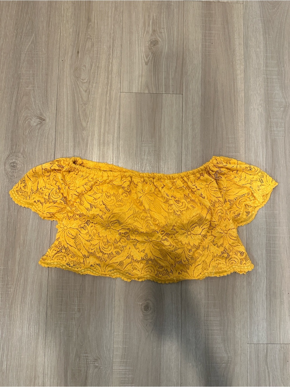 Ambiance Yellow Lace Off-Shoulder Crop Top